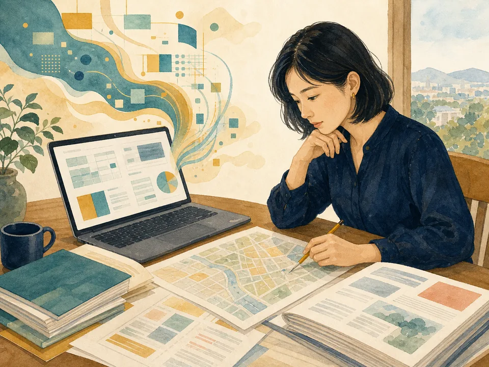 AIが整理した情報と公式資料を見比べ、最後に人が確認する様子